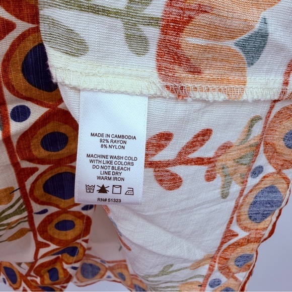 CeCe Floral Boho Peplum Blouse Puff Sleeve Tie Neck Top Size Large - Picture 5 of 6